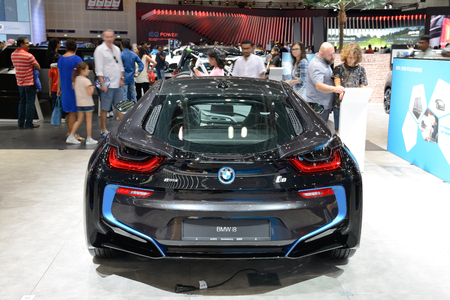 DUBAI, UAE - NOVEMBER 18: The BMW i8 electric car is on Dubai Motor Show 2017 on November 18, 2017のeditorial素材