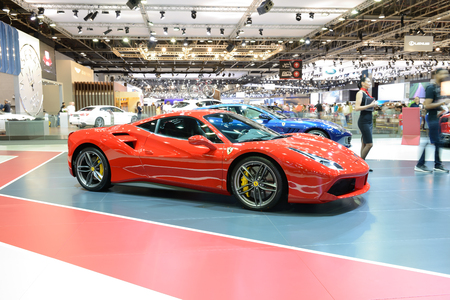 DUBAI, UAE - NOVEMBER 17: The Ferrari 488 GTB sportscar is on Dubai Motor Show 2017 on November 17, 2017のeditorial素材