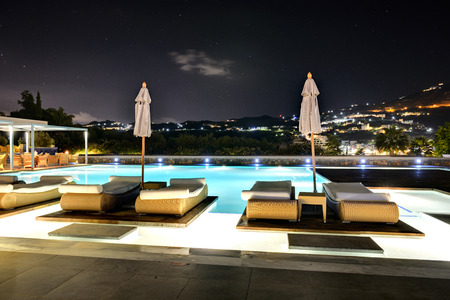 Swimming pool in night illumination at the luxury hotel, Crete island, Greeceのeditorial素材