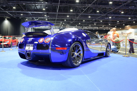 DUBAI, UAE - NOVEMBER 18: The Bugatti Veyron sportscar is on Boulevard of Dreams on Dubai Motor Show...