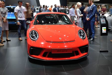 DUBAI, UAE - NOVEMBER 17: The Porsche 911 GT3 sportscar is on Dubai Motor Show 2017 on November 17, 2017のeditorial素材