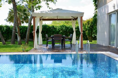 The swimming pool at luxury villa, Antalya, Turkeyの写真素材