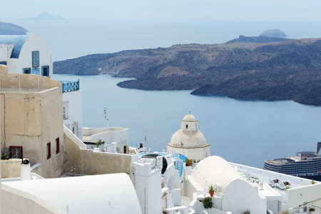 The view on Aegean sea and Santorini buildings, Santorini island, Greeceの写真素材
