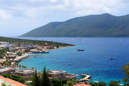 Recreation yachts at the pier on Turkish resort, Bodrum, Turkeyの写真素材