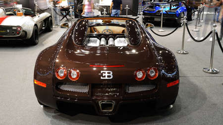 DUBAI, UAE - NOVEMBER 16: The Bugatti Veyron 6.4 Grand Sport Vitesse sportscar is on Dubai Motor...