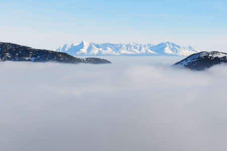 The view on slope and fog in Jasna Low Tatras, Slovakiaの写真素材
