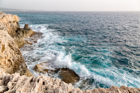 Waves sea cliffs cyprusの写真素材