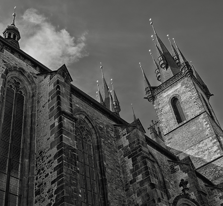 Monochrome photo of architecture of Prague.の写真素材