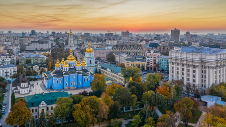 Autumn view of Kiev from the height of bird benefits.の写真素材