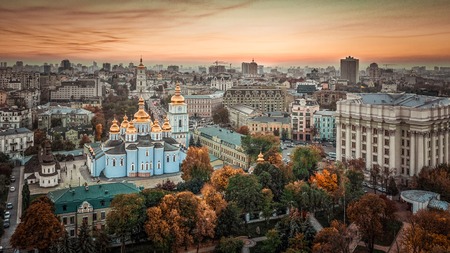 Autumn view of Kiev from the height of bird benefits.の写真素材