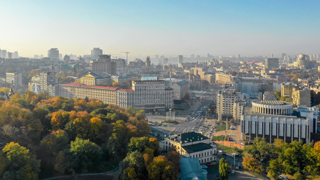 Autumn view of Kiev from the height of bird benefits.の写真素材