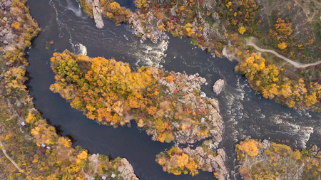 The Southern Bug River. Picturesque rocks and river rapids.Shooting from the airの写真素材