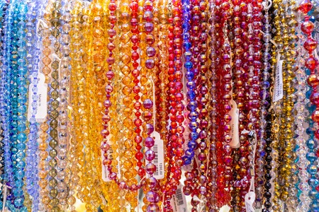 Traditional souvenirs in Prague, beads toys, platesの写真素材