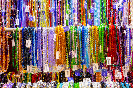 Traditional souvenirs in Prague, beads toys, platesの写真素材