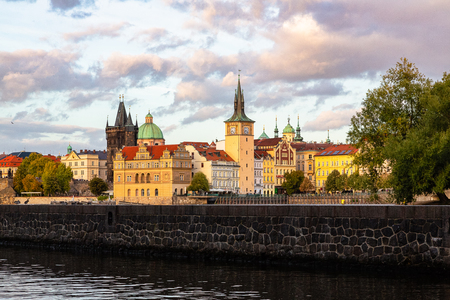 Prague Town Square Czech Republic, sunrise city skyline at Astronomical Clock Towerの写真素材