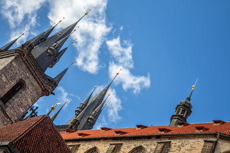 Prague Town Square Czech Republic, sunrise city skyline at Astronomical Clock Towerの写真素材