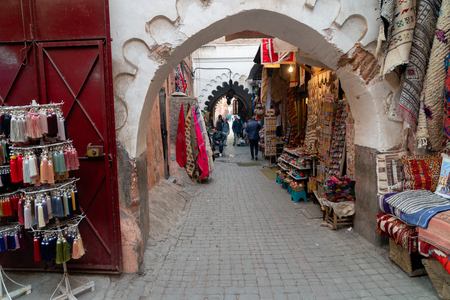 Colorful dish souvenirs for sale in a shop in Moroccoの写真素材