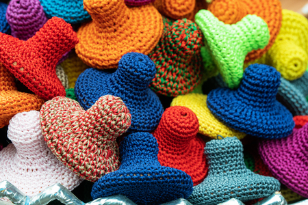 Colorful dish souvenirs for sale in a shop in Moroccoの写真素材