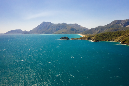 Panoramic view from the mountain over the Kas rivera ,hiking up Lycian trail mountain of Kasの写真素材