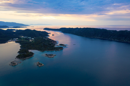 Panoramic view from the mountain over the Kas rivera ,hiking up Lycian trail mountain of Kasの写真素材