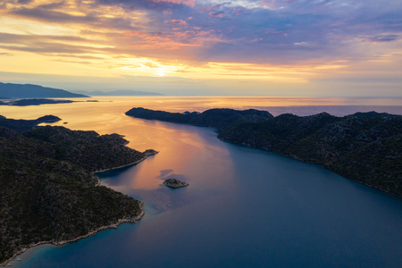 Turkey dawn sea and mountains shooting from the air.の写真素材