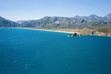 Panoramic view from the mountain over the Kas rivera ,hiking up Lycian trail mountain of Kasの写真素材