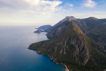 Panoramic view from the mountain over the Kas rivera ,hiking up Lycian trail mountain of Kasの写真素材