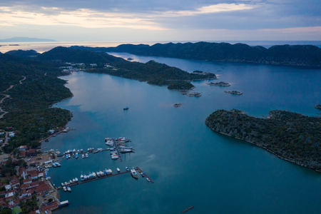 Panoramic view from the mountain over the Kas rivera ,hiking up Lycian trail mountain of Kasの写真素材