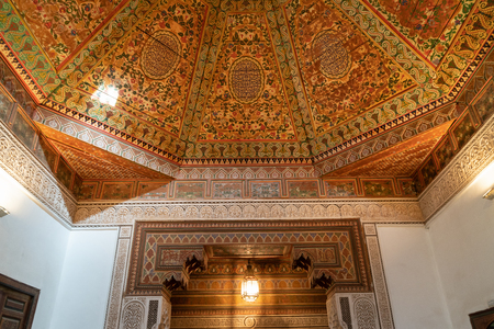 Africa Moroccan mosaic woodcarving carved ceiling Marrakeshの写真素材