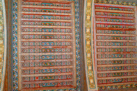 Africa Moroccan mosaic woodcarving carved ceiling Marrakeshの写真素材