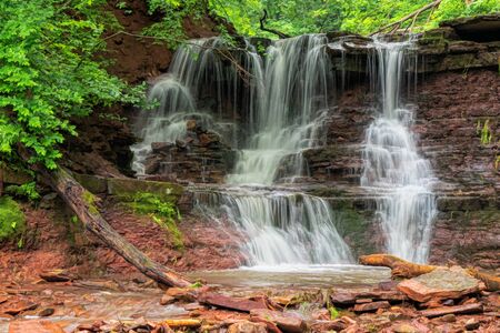 Mountain river waterfall landscape. Cascade of Dzhurynskyi waterfall.の写真素材