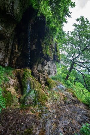 Mountain river waterfall landscape. Cascade of Dzhurynskyi waterfall.の写真素材