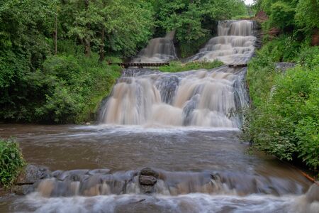 Mountain river waterfall landscape. Cascade of Dzhurynskyi waterfall.の写真素材
