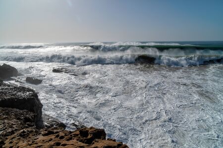 Big waves in the Atlantic Ocean - Perfect surf in the desert of Morocco, Africa.の写真素材