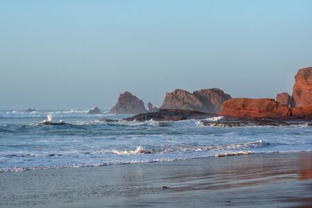 Big waves in the Atlantic Ocean - Perfect surf in the desert of Morocco, Africa.の写真素材