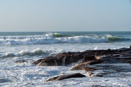 Big waves in the Atlantic Ocean - Perfect surf in the desert of Morocco, Africa.の写真素材