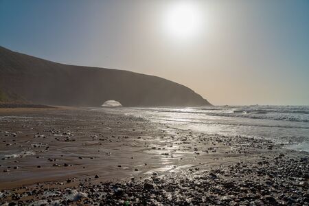 Big waves in the Atlantic Ocean - Perfect surf in the desert of Morocco, Africa.の写真素材