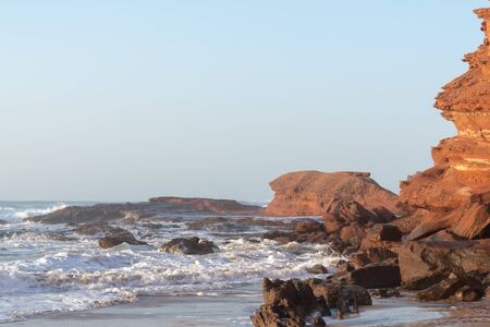 Big waves in the Atlantic Ocean - Perfect surf in the desert of Morocco, Africa.の写真素材