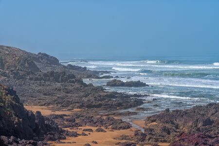 Big waves in the Atlantic Ocean - Perfect surf in the desert of Morocco, Africa.の写真素材