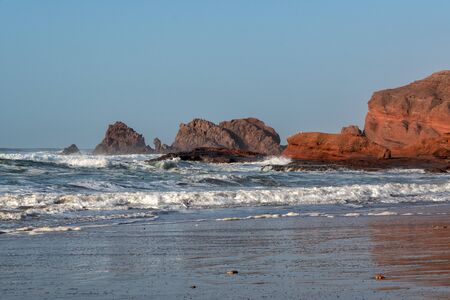 Big waves in the Atlantic Ocean - Perfect surf in the desert of Morocco, Africa.の写真素材