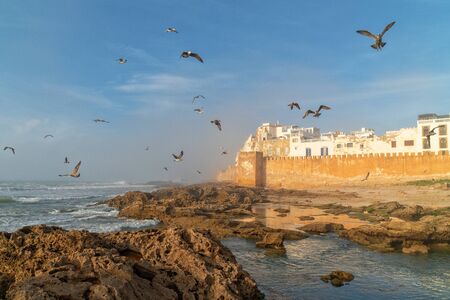 Ancient fortress tower in Tangier town, Moroccoの写真素材