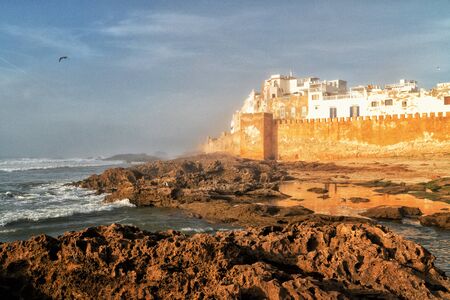 Ancient fortress tower in Tangier town, Moroccoの写真素材