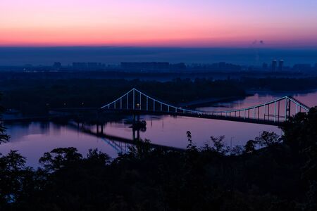 Beautiful red dawn over the city of Kiev,の写真素材