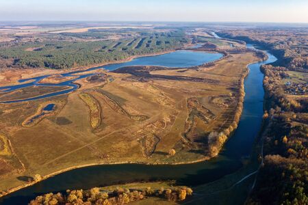 Beautiful view from above over a natural park. River spill, and amazing landscape.の写真素材