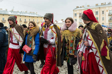 Krasnoilsk, Ukraine - January 14, 2020: Ancient pagan ritual of Malanka Malanca , performed olny by unmarried men.のeditorial素材