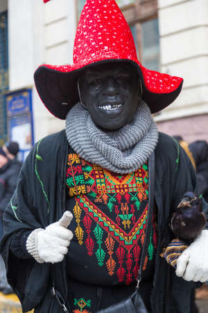 Krasnoilsk, Ukraine - January 14, 2020: Ancient pagan ritual of Malanka Malanca , performed olny by unmarried men.のeditorial素材