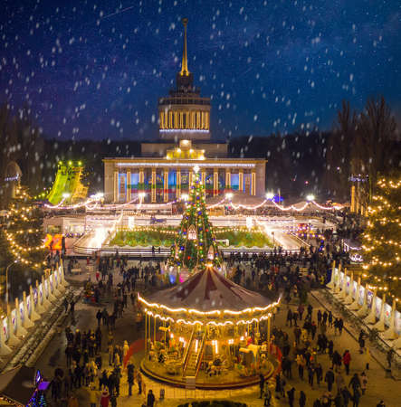 Night photos Christmas tree, festivities in the park in Kievの写真素材