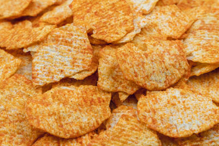 Potatoes Chips. Chips in glass bowl good for snack for beer or ale on natural wooden table. Good for beer festival, pub, restaurant advertising. Food and Drink photography. Macro high resolution Photoの写真素材