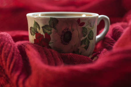 cup on a red backgroundの写真素材