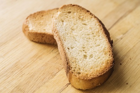 Toast bread on wooden tableの写真素材